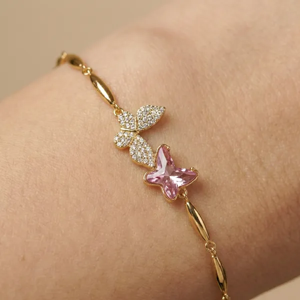 Pink_Rose_Butterfly_Chain_Anti_Tarnish_Bracelet_For_Women