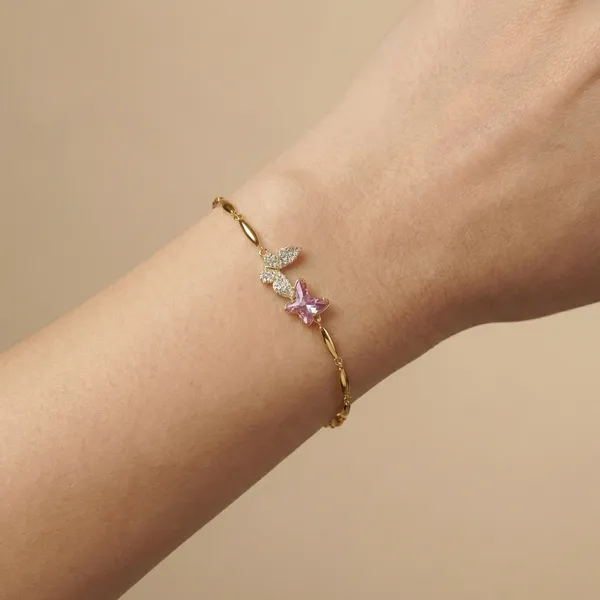 Pink_Rose_Butterfly_Chain_Anti_Tarnish_Bracelet_For_Women