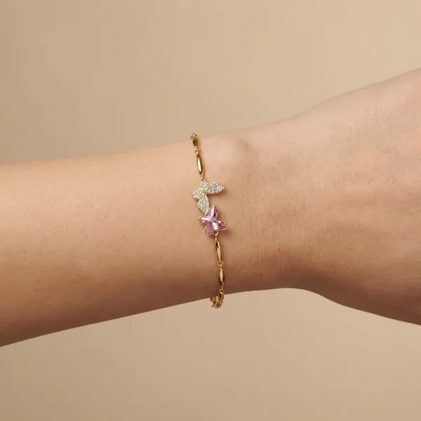 Pink_Rose_Butterfly_Chain_Anti_Tarnish_Bracelet_For_Women