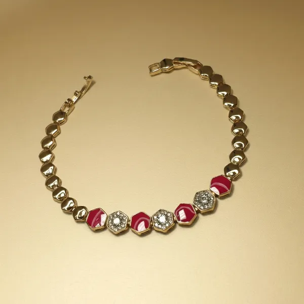 Red_Hexagon_Link_Anti_Tarnish_Bracelet_For_Women