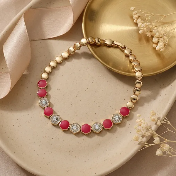 Red_Hexagon_Link_Anti_Tarnish_Bracelet_For_Women