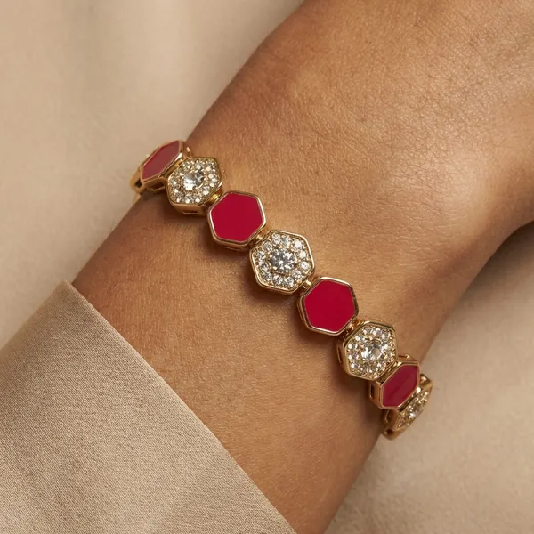 Red_Hexagon_Link_Anti_Tarnish_Bracelet_For_Women