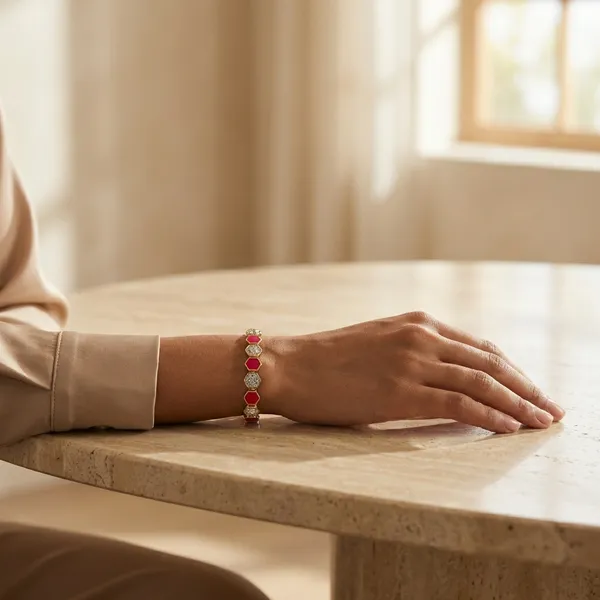 Red_Hexagon_Link_Anti_Tarnish_Bracelet_For_Women