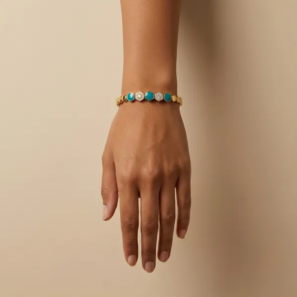 Turquoise_Hexagon_Link_Anti_Tarnish_Bracelet_For_Women
