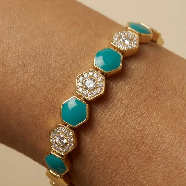 Turquoise_Hexagon_Link_Anti_Tarnish_Bracelet_For_Women