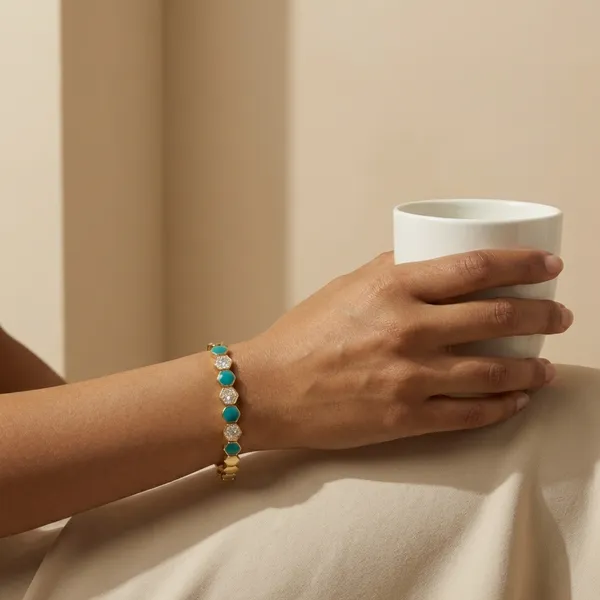Turquoise_Hexagon_Link_Anti_Tarnish_Bracelet_For_Women
