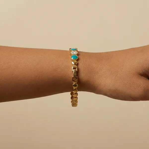 Turquoise_Hexagon_Link_Anti_Tarnish_Bracelet_For_Women