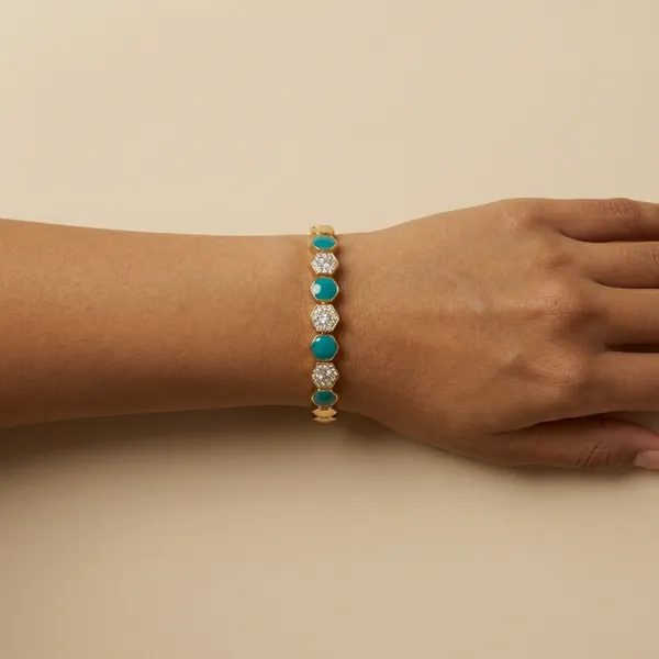 Turquoise_Hexagon_Link_Anti_Tarnish_Bracelet_For_Women