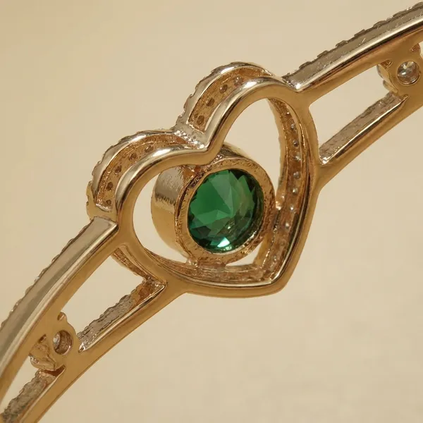 Green_Crystal_Heart_Gold_Anti_Tarnish_Ring_Bracelet_For_Women