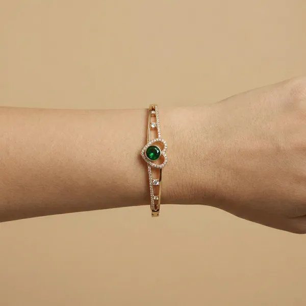 Green_Crystal_Heart_Gold_Anti_Tarnish_Ring_Bracelet_For_Women