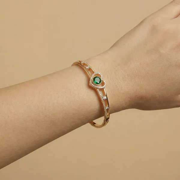 Green_Crystal_Heart_Gold_Anti_Tarnish_Ring_Bracelet_For_Women