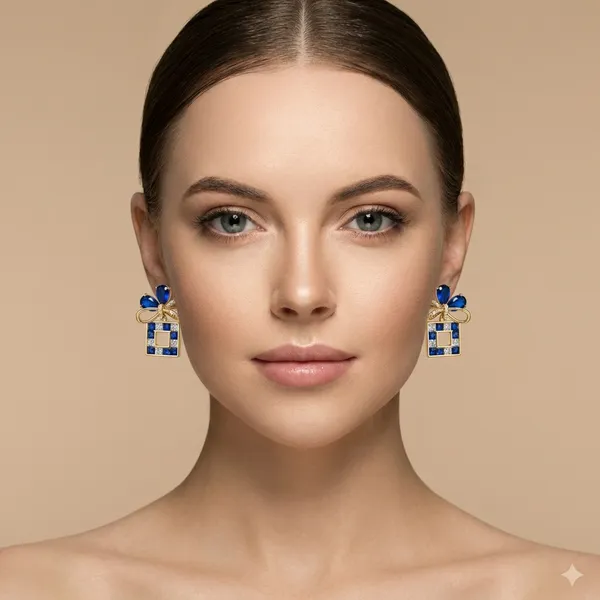 Blue_Gold_Bow_Drop_Ears_With_Clear_Square_Cut_Crystals_Anti_Tarnish_Earring_For_Women