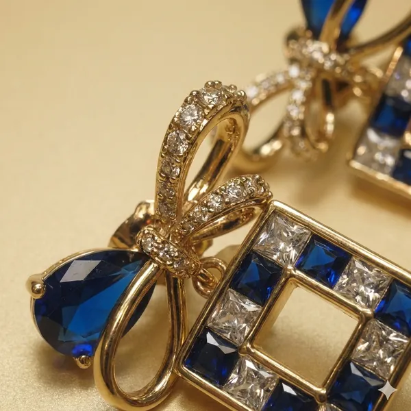 Blue_Gold_Bow_Drop_Ears_With_Clear_Square_Cut_Crystals_Anti_Tarnish_Earring_For_Women