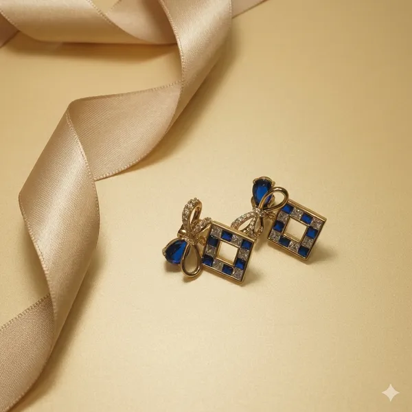 Blue_Gold_Bow_Drop_Ears_With_Clear_Square_Cut_Crystals_Anti_Tarnish_Earring_For_Women