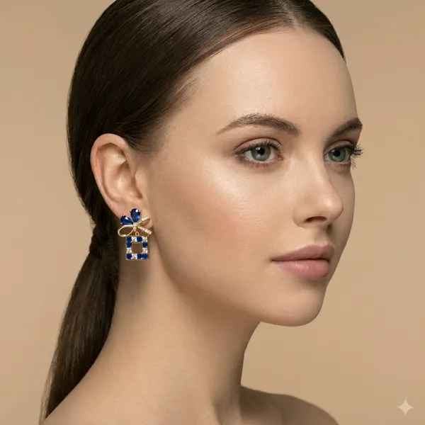 Blue_Gold_Bow_Drop_Ears_With_Clear_Square_Cut_Crystals_Anti_Tarnish_Earring_For_Women