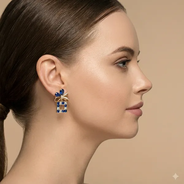 Blue_Gold_Bow_Drop_Ears_With_Clear_Square_Cut_Crystals_Anti_Tarnish_Earring_For_Women