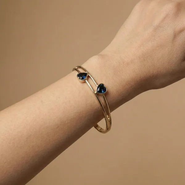 Blue_Twin_Heart_Sleek_Gold_Anti_Tarnish_Ring_Bracelet_For_Women
