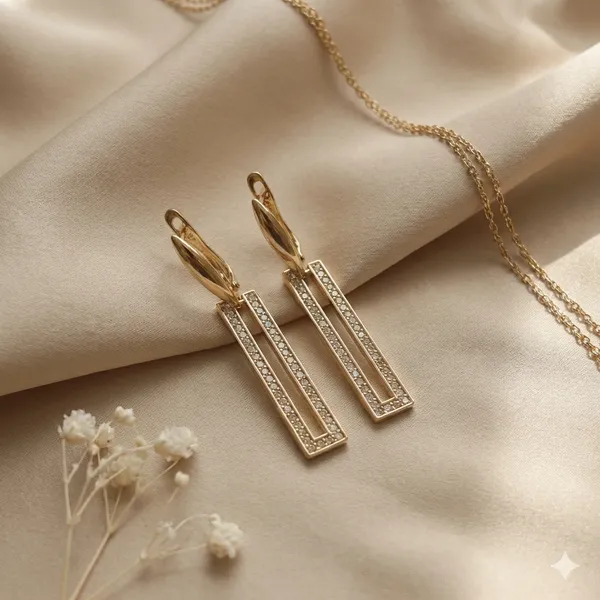 Gold_Diamond_Studded_Open_Rectangle_Drop_Ears_Anti_Tarnish_Earring_For_Women