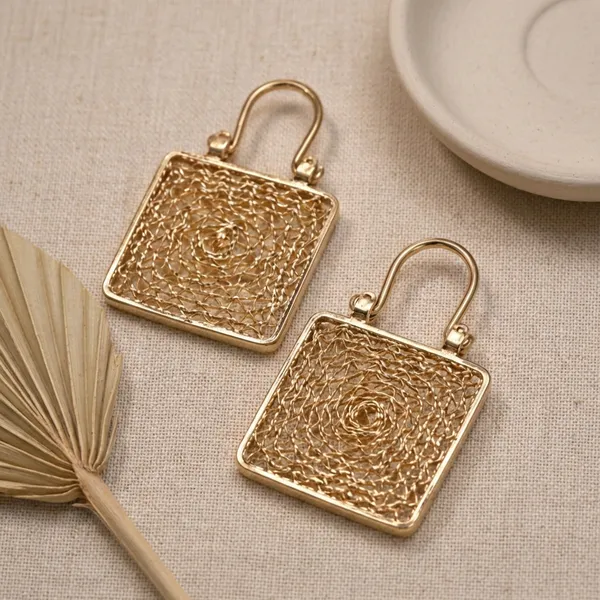 Gold_Textured_Square_Drop_Ears_Anti_Tarnish_Earring_For_Women