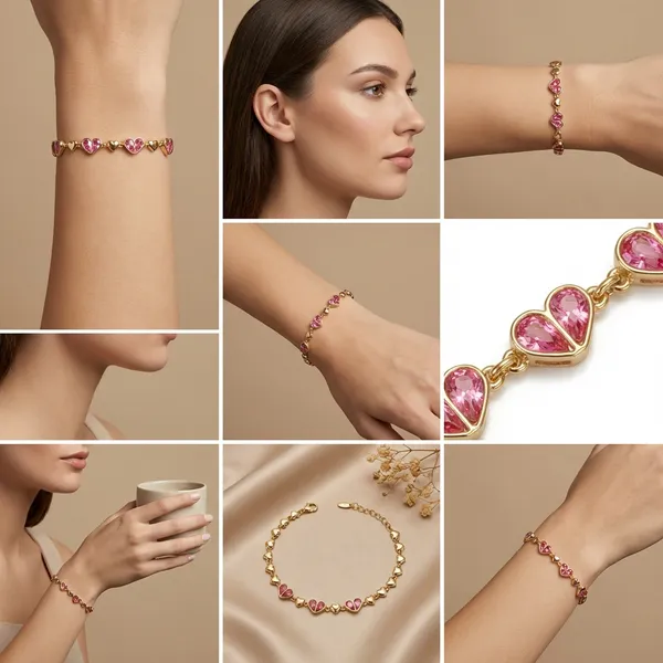 Rose_Pink_Heart_Chain_Anti_Tarnish_Bracelet_For_Women