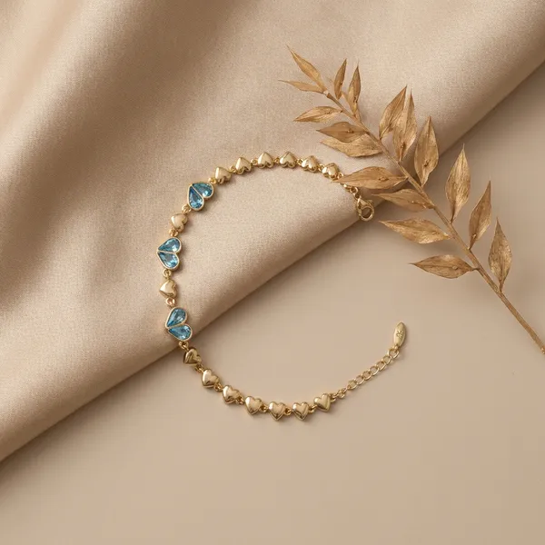 Light_Blue_Sapphire_Heart_Chain_Anti_Tarnish_Bracelet_For_Women