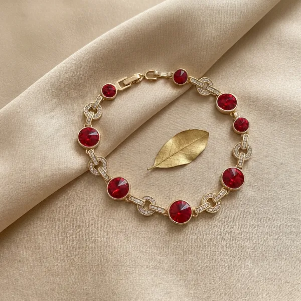 Red_Garnet_Crystal_Link_Anti_Tarnish_Bracelet_For_Women