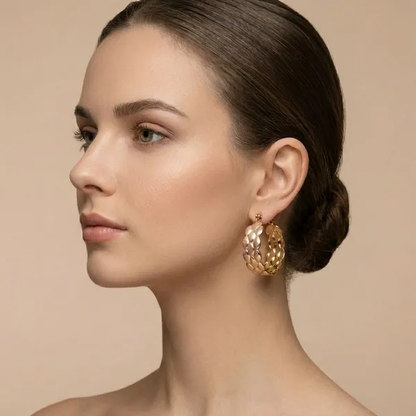 Gold_Textured_Leaf_Hoop_Ears_Anti_Tarnish_Earring_For_Women