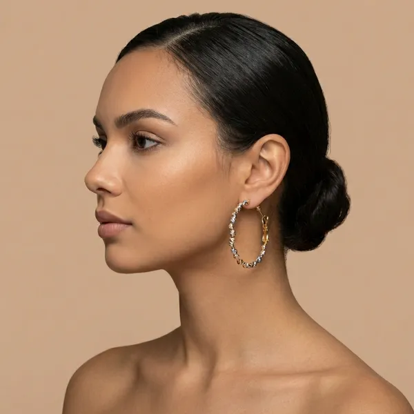 Gold_And_Silver_Dual_Tone_Textured_Beaded_Hoop_Ears_Anti_Tarnish_Earring_For_Women