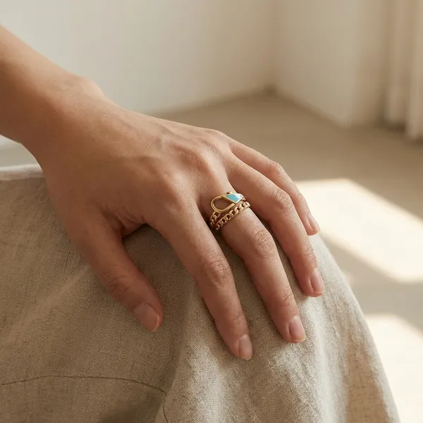 Turquoise_Gold_Chain_Enamel_Anti_Tarnish_Finger_Ring_For_Women