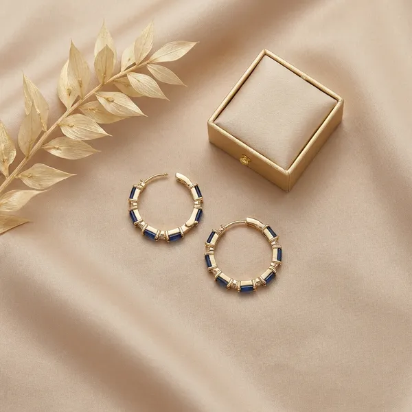 Blue_Baguette_Hoop_Ears_Anti_Tarnish_Earring_For_Women