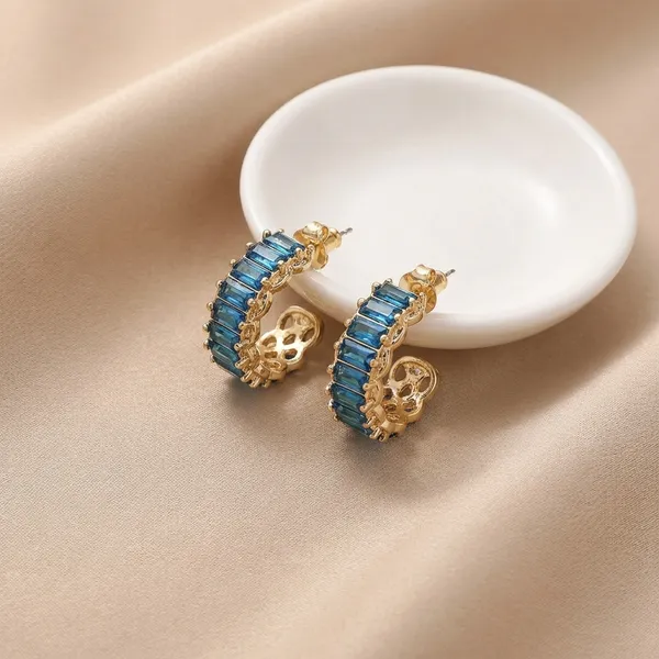 Blue_Baguette_Stone_Gold_Hoop_Ears_Anti_Tarnish_Earring_For_Women