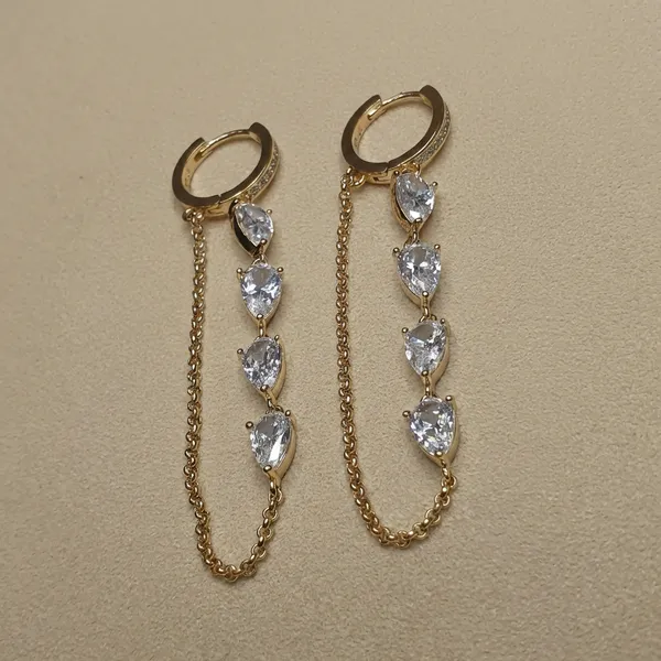Gold_Chain_Drop_Ears_With_Pear_Cut_Crystal_Accents_Anti_Tarnish_Earring_For_Women