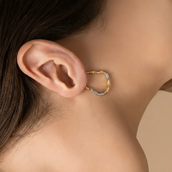 Gold_And_Silver_Platedtextured_Dualtone_Hoop_Ears_Anti_Tarnish_Earring_For_Women