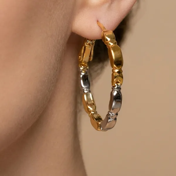Gold_And_Silver_Platedtextured_Dualtone_Hoop_Ears_Anti_Tarnish_Earring_For_Women