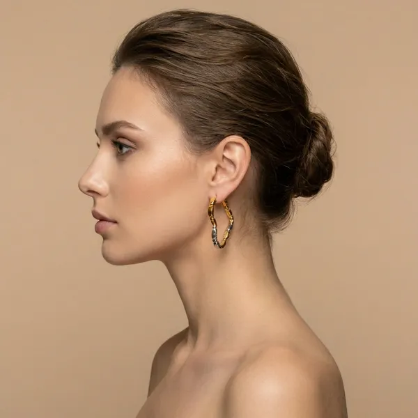 Gold_And_Silver_Platedtextured_Dualtone_Hoop_Ears_Anti_Tarnish_Earring_For_Women