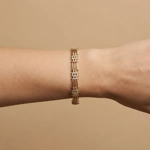 Gold_And_Silver_Triple_Strand_Pave_Anti_Tarnish_Bracelet_For_Women