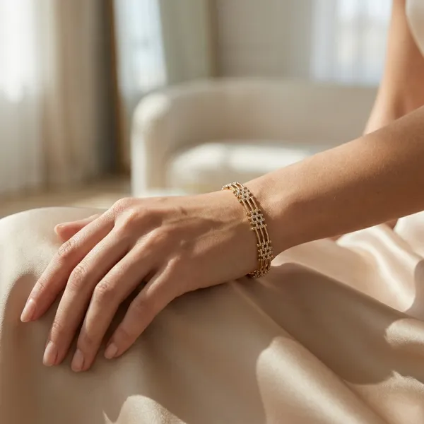Gold_And_Silver_Triple_Strand_Pave_Anti_Tarnish_Bracelet_For_Women