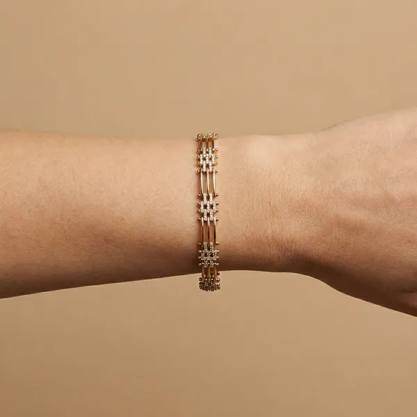 Gold_And_Silver_Triple_Strand_Pave_Anti_Tarnish_Bracelet_For_Women