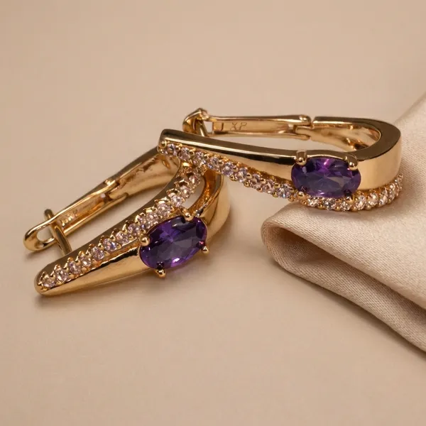 Purple_Gold_Purple_Stone_Curve_Hoop_Ears_Anti_Tarnish_Earring_For_Women