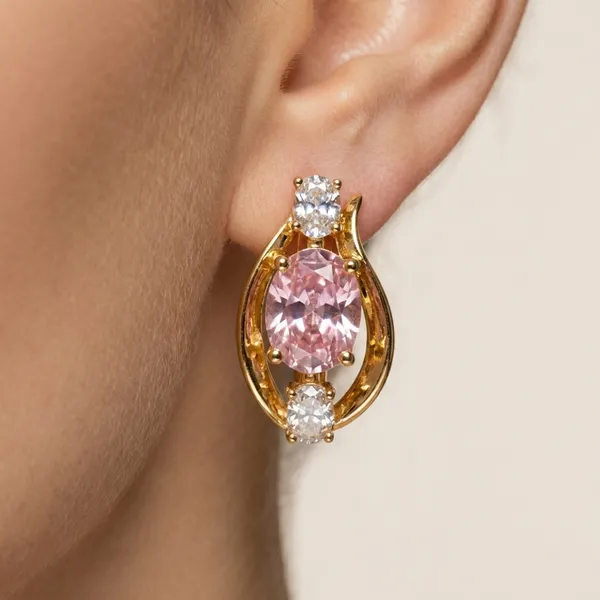 Pink_Oval_Stone_Gold_Ears_Anti_Tarnish_Earring_For_Women