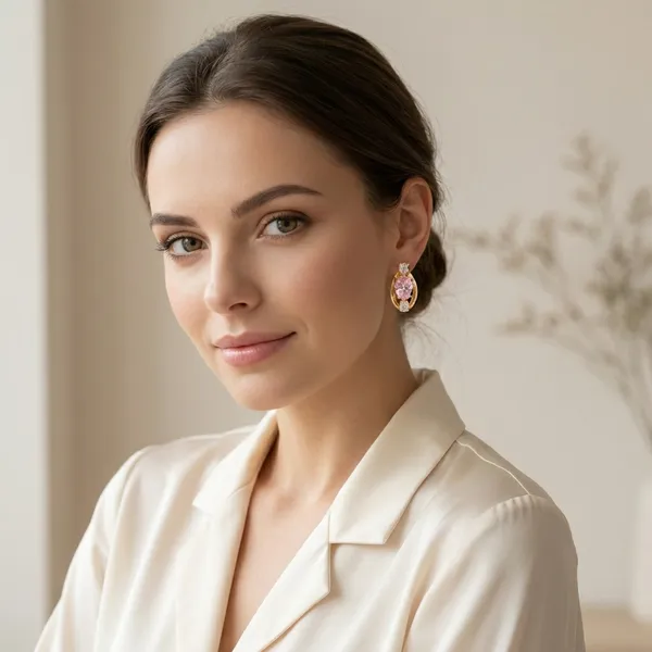 Pink_Oval_Stone_Gold_Ears_Anti_Tarnish_Earring_For_Women