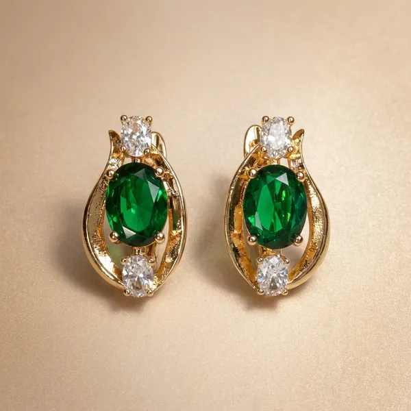 Green_Emerald_Oval_Stone_Gold_Ears_Anti_Tarnish_Earring_For_Women