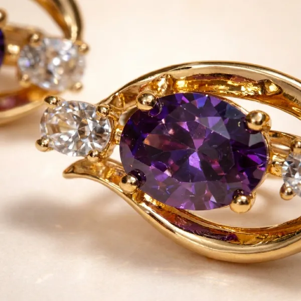 Purple_Oval_Stone_Gold_Ears_Anti_Tarnish_Earring_For_Women
