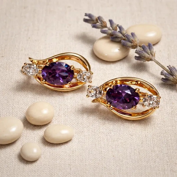 Purple_Oval_Stone_Gold_Ears_Anti_Tarnish_Earring_For_Women