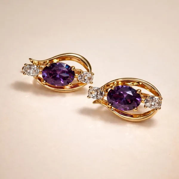 Purple_Oval_Stone_Gold_Ears_Anti_Tarnish_Earring_For_Women