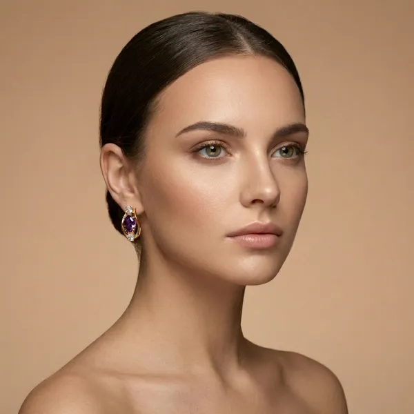 Purple_Oval_Stone_Gold_Ears_Anti_Tarnish_Earring_For_Women