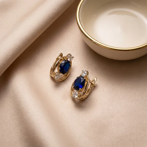 Blue_Oval_Stone_Gold_Ears_Anti_Tarnish_Earring_For_Women