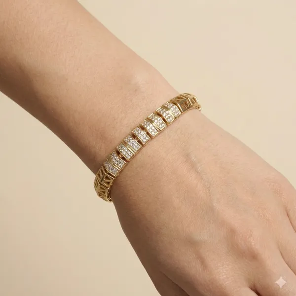 Gold_And_Silver_Geometric_Pave_Chain_Anti_Tarnish_Bracelet_For_Women