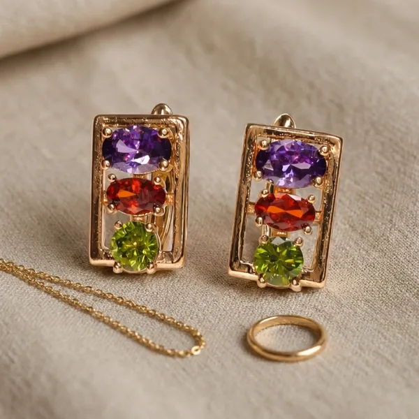 Multicolor_Dark_Rectangle_Stone_Ears_Anti_Tarnish_Earring_For_Women