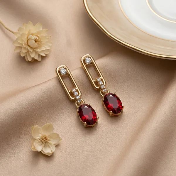 Red_Oval_Drop_Ears_Anti_Tarnish_Earring_For_Women